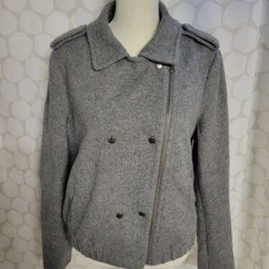 Ann Taylor Loft Moto Style Gray Jacket/Coat Zip/Snaps Up Medium